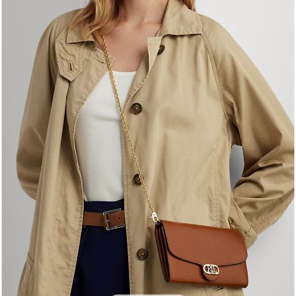 Lauren Ralph Lauren Leather Medium Adair Crossbody Lauren Tan - Picture 4 of 12